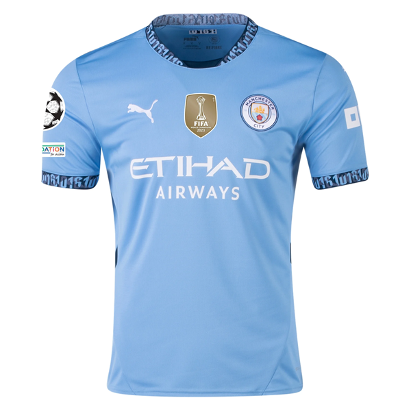 Puma Manchester City Kyle Walker Home Jersey w/ Champions League + Club World Cup Patch 24/25 (Team Light Blue/Marine Blue)