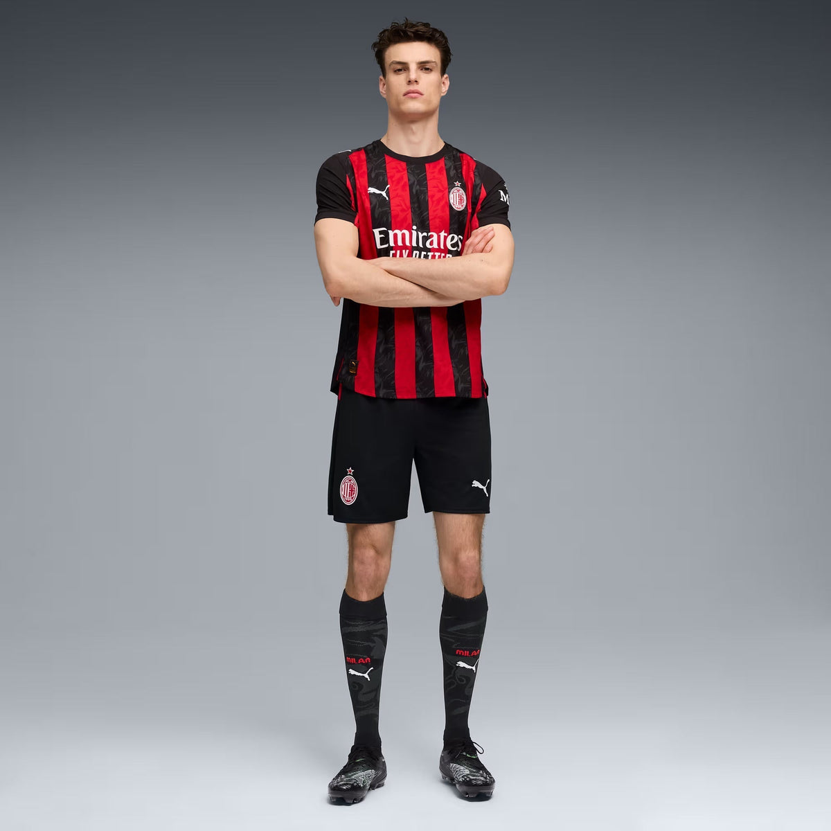 Puma Musah Men's AC Milan Authentic Home Jersey 25/26 w/ Seria A Patch (Red/Black)