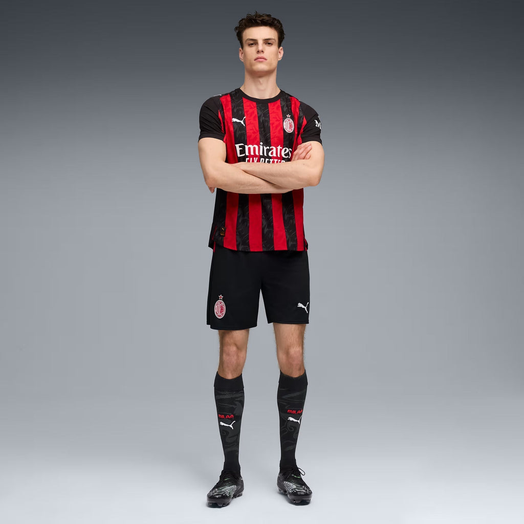 Puma Men's AC Milan Authentic Home Jersey 25/26 w/ Seria A Patch (Red/Black)