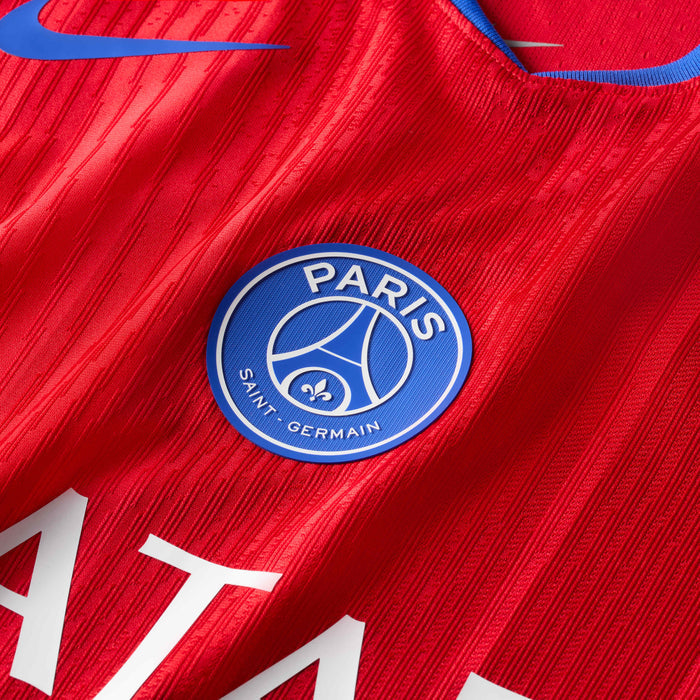 Nike Men's Paris Saint-Germain Authentic Ousmane Dembélé Third Jersey w/ Champions League Patches 25/26 (Sport Red/Hyper Royal)