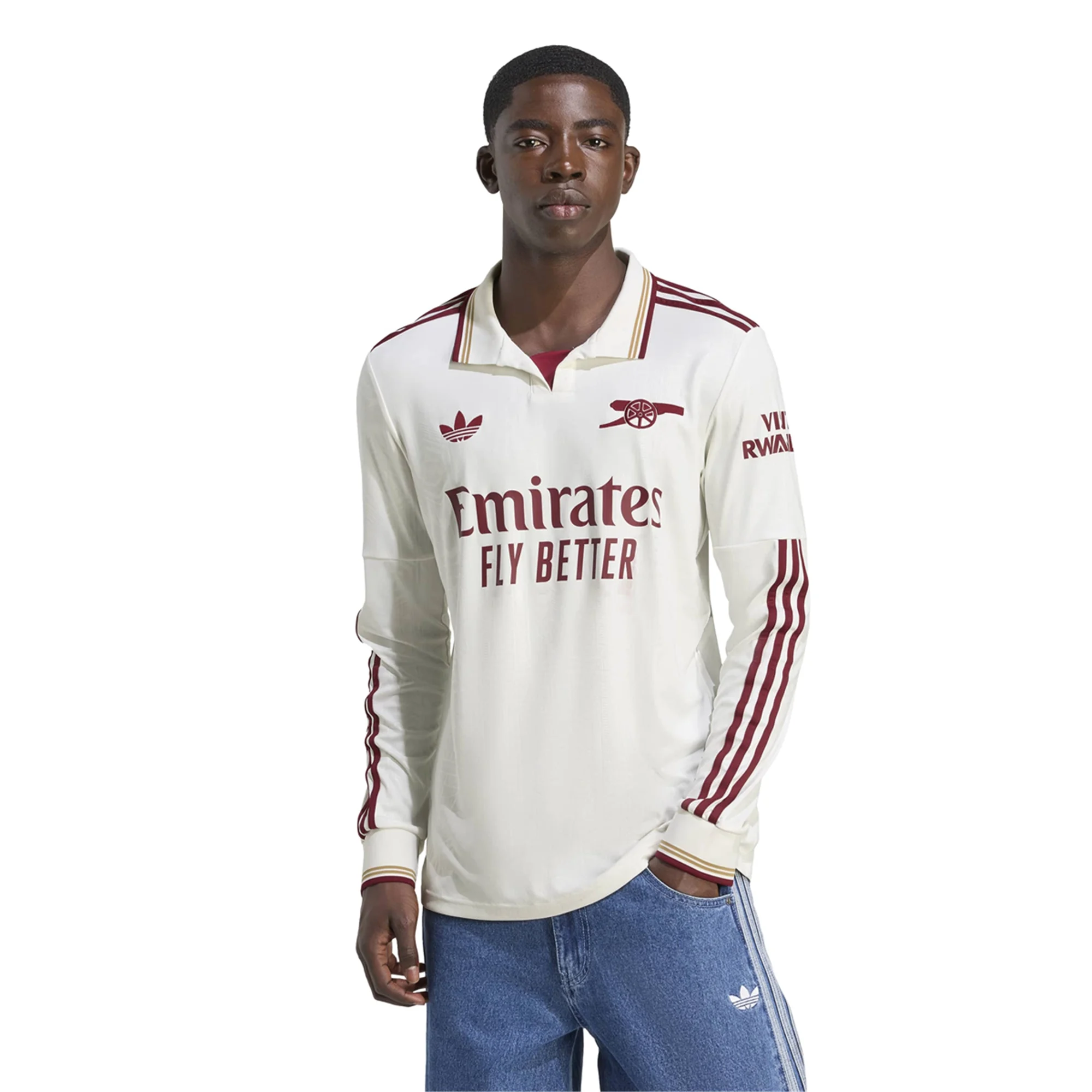 adidas Arsenal Viktor Gyökeres Third Long Sleeve Jersey w/ EPL + No Room For Racism 25/26 (White/Burgundy)