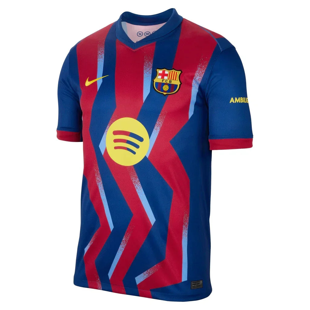 Nike Men's FC Barcelona Olmo 4th Jersey 25/26 w/ La Liga Patches (Blue/Red/Yellow)