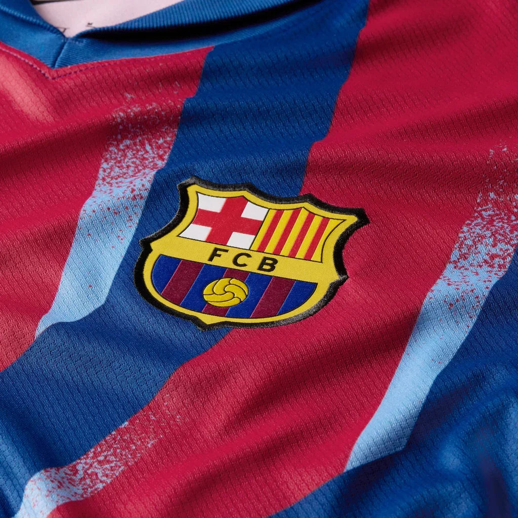 Nike Men's FC Barcelona Olmo 4th Jersey 25/26 w/ La Liga Patches (Blue/Red/Yellow)