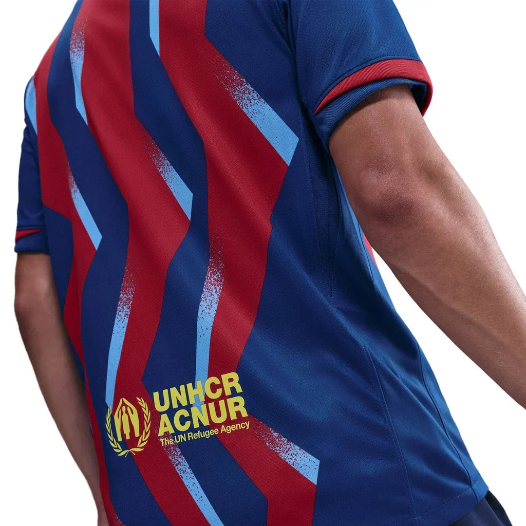 Nike Men's FC Barcelona Olmo 4th Jersey 25/26 w/ La Liga Patches (Blue/Red/Yellow)