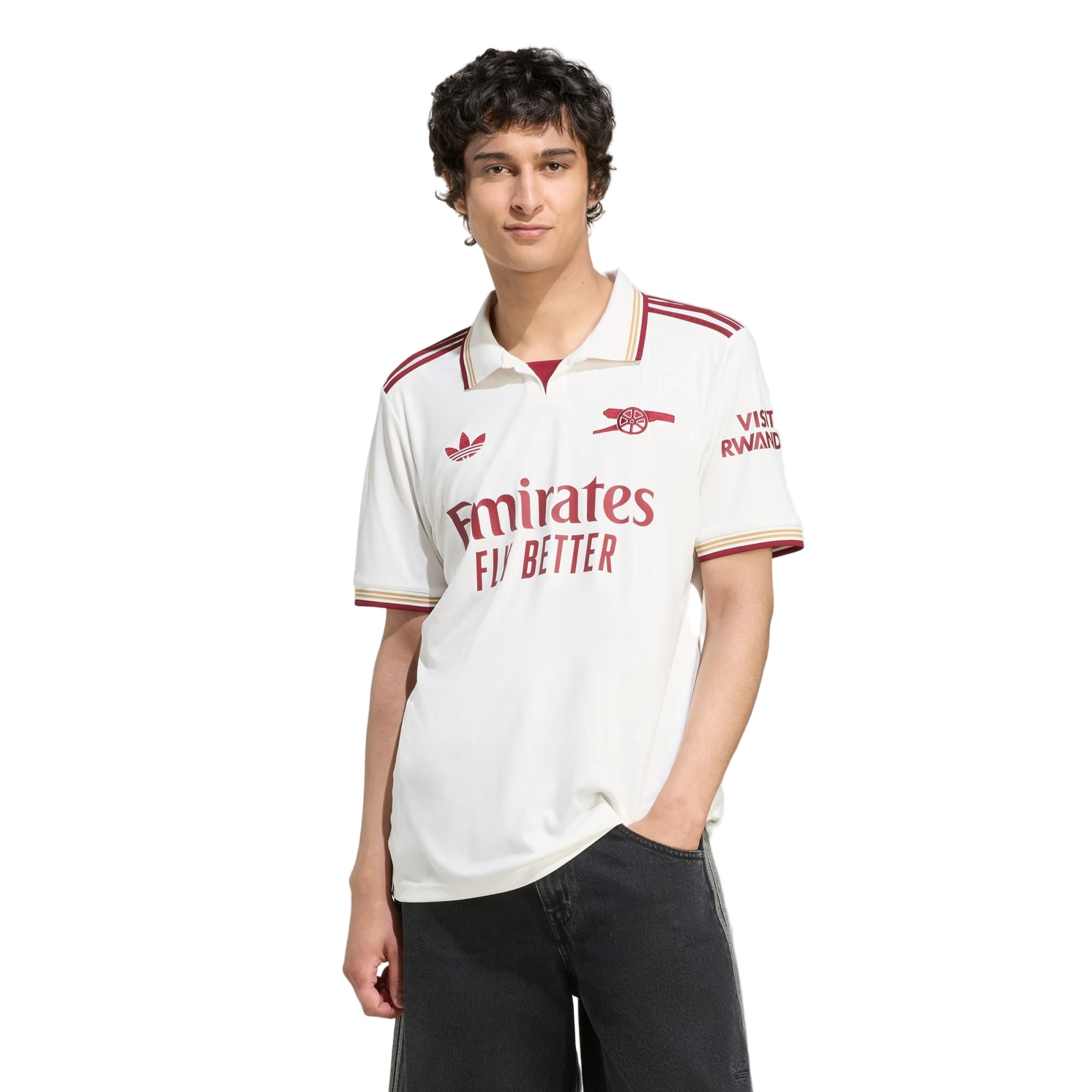 adidas Rice Men's Arsenal FC Third Jersey 25/26 w/ NRFR + EPL Patches (White/Burgundy)