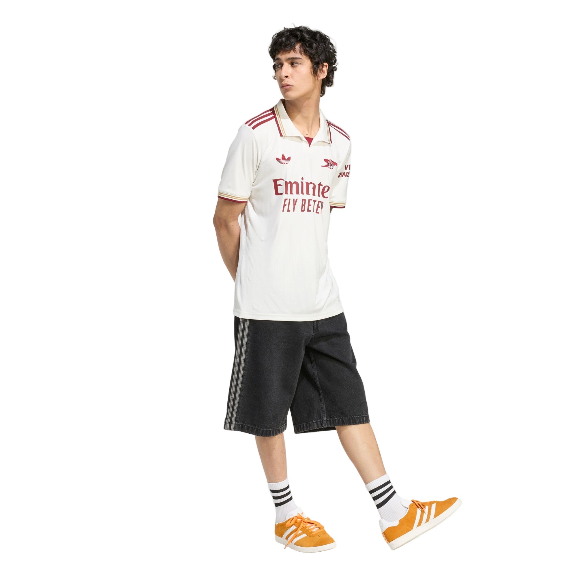 adidas Rice Men's Arsenal FC Third Jersey 25/26 w/ NRFR + EPL Patches (White/Burgundy)