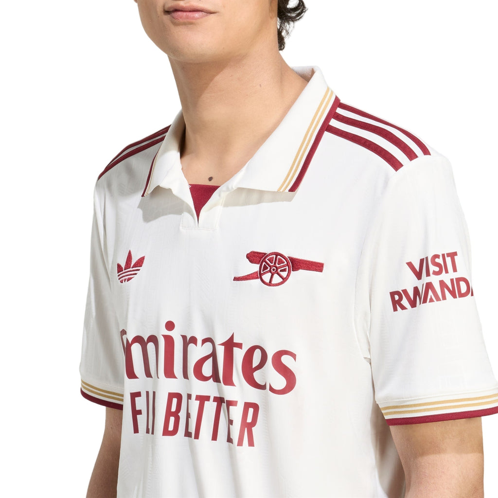 adidas Rice Men's Arsenal FC Third Jersey 25/26 w/ NRFR + EPL Patches (White/Burgundy)
