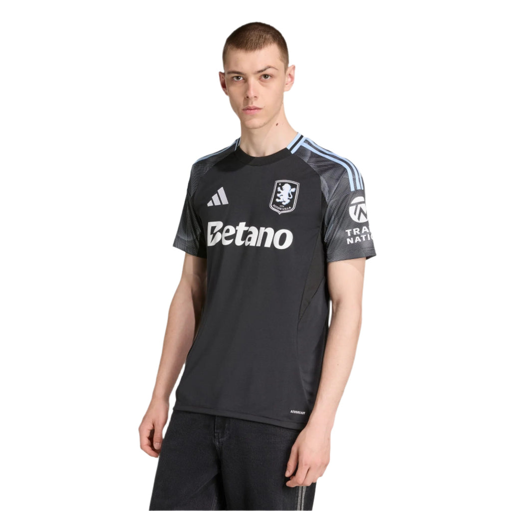 adidas Sancho Men's Aston Villa 25/26 Away Jersey w/ EPL + NRFR Patches (Black/Global Blue)