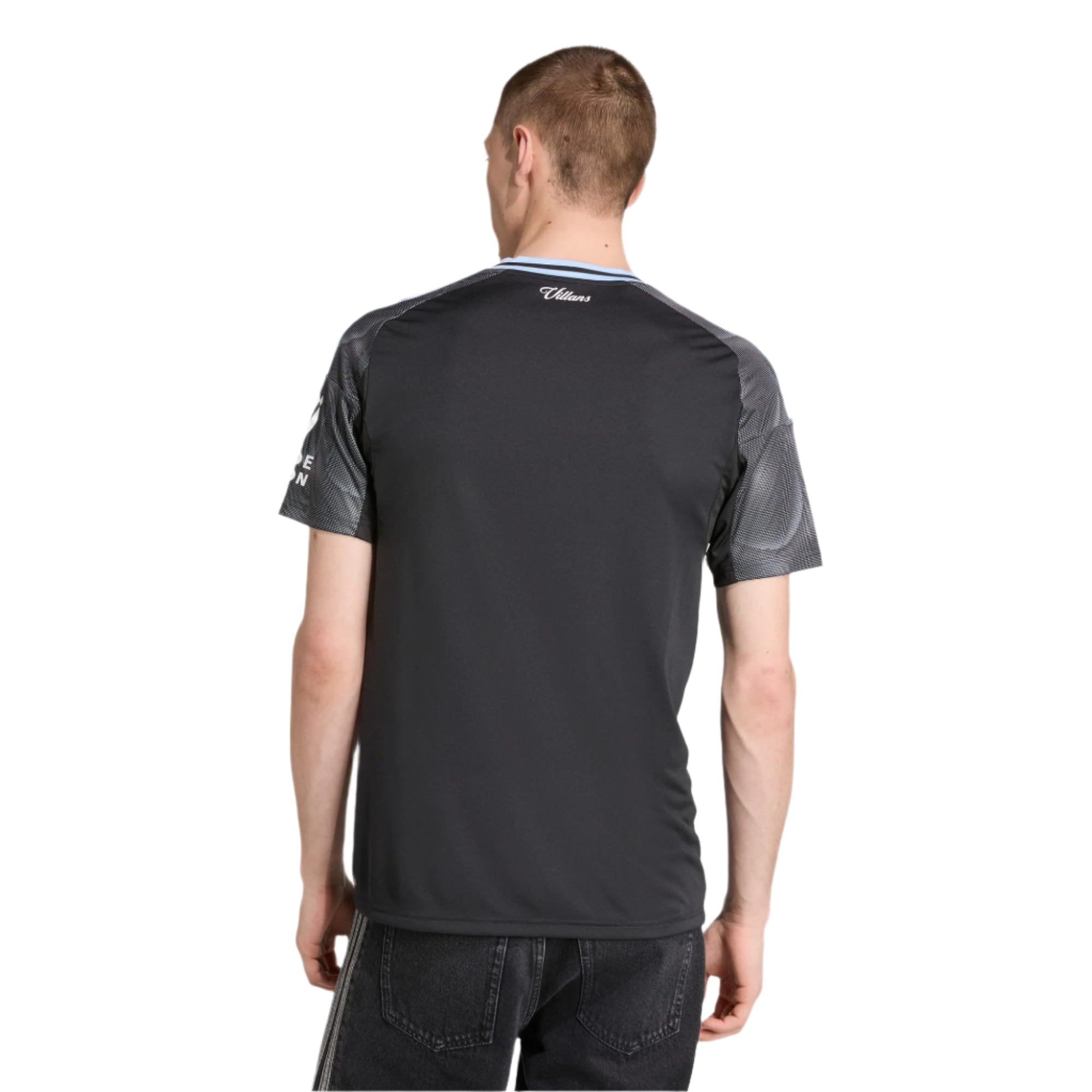 adidas Sancho Men's Aston Villa 25/26 Away Jersey w/ EPL + NRFR Patches (Black/Global Blue)