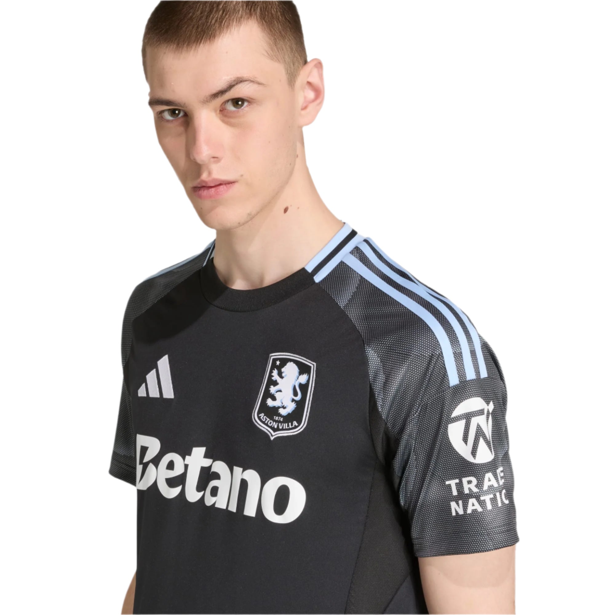 adidas Men's Aston Villa 25/26 Away Jersey w/ EPL + NRFR Patches (Black/Global Blue)