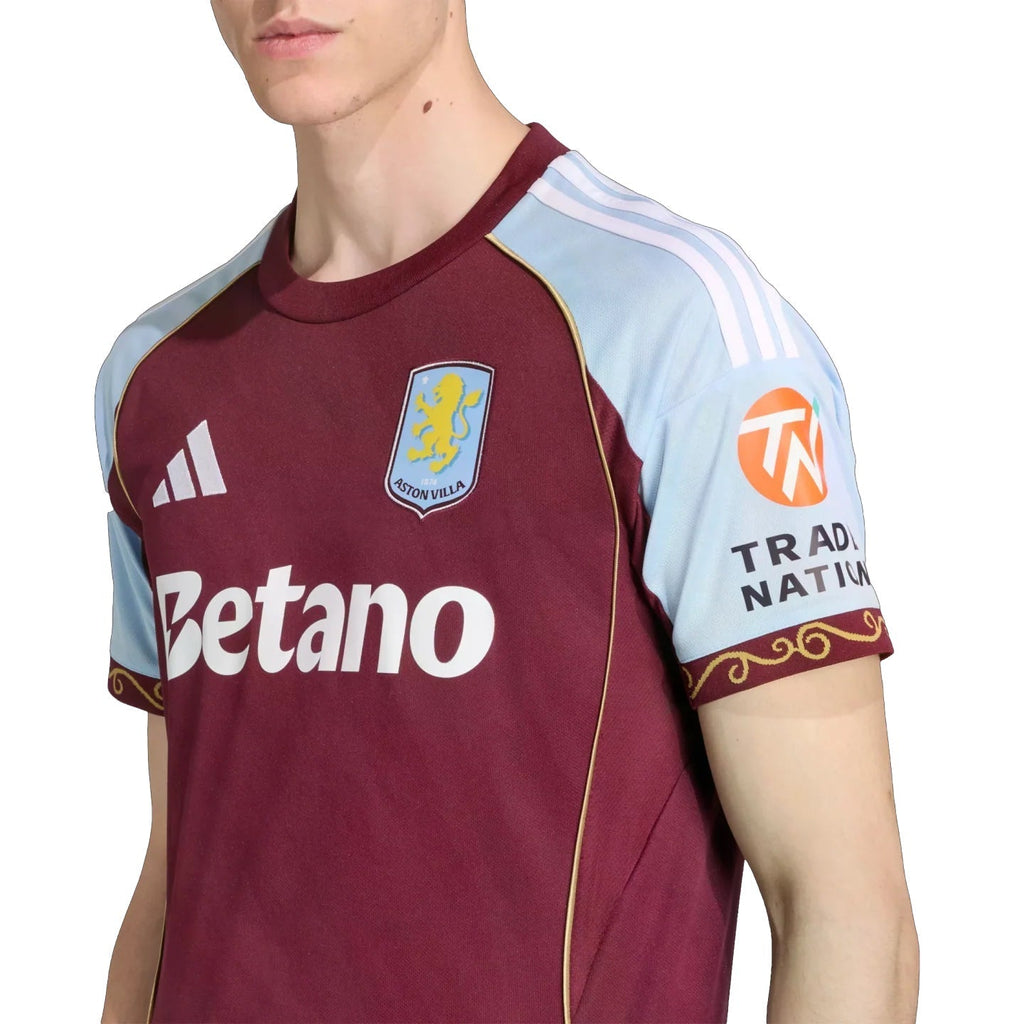 adidas konsa Men's Aston Villa Home Jersey 25/26 w/ NRFR + EPL Patches (Maroon/Blue)