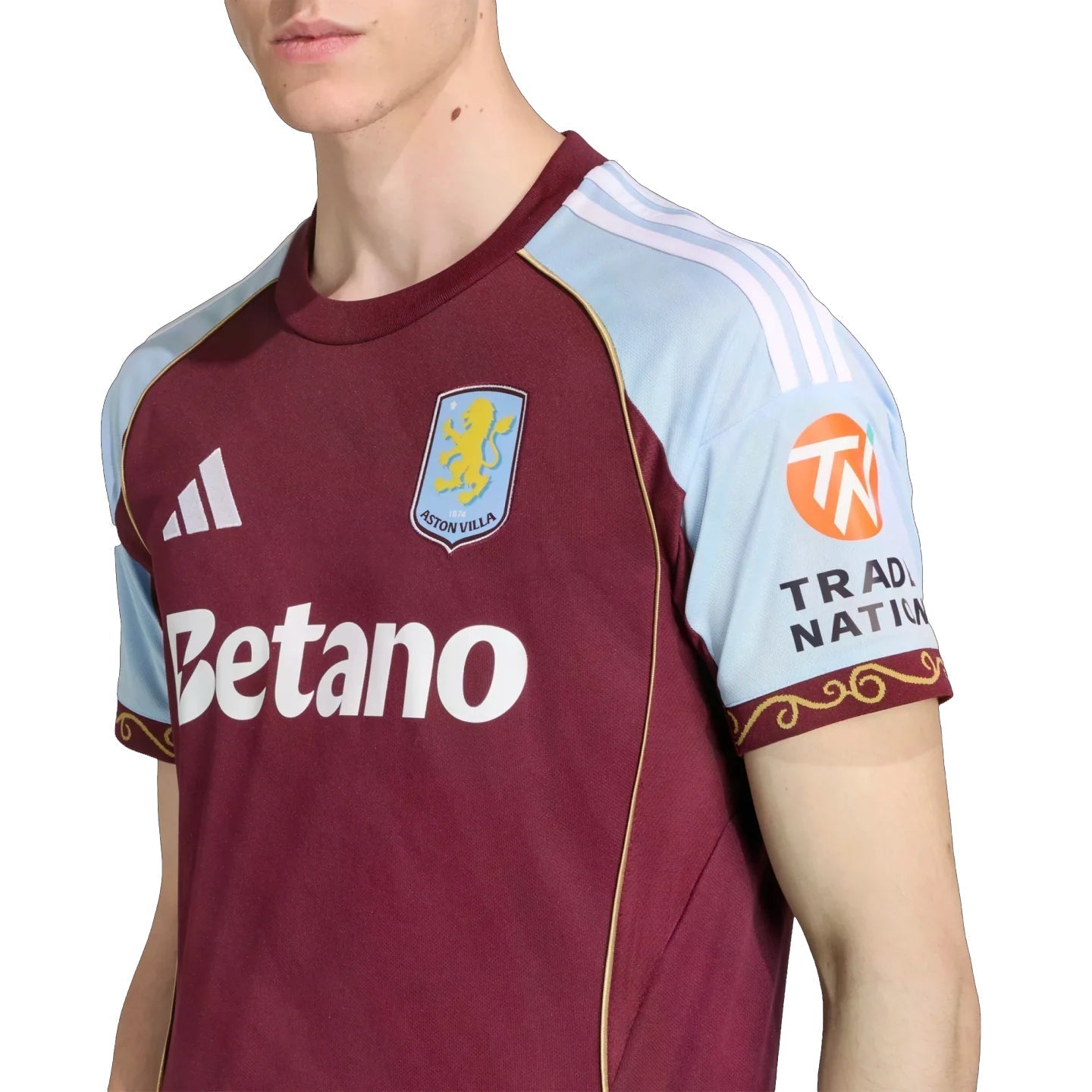 adidas konsa Men's Aston Villa Home Jersey 25/26 w/ NRFR + EPL Patches (Maroon/Blue)