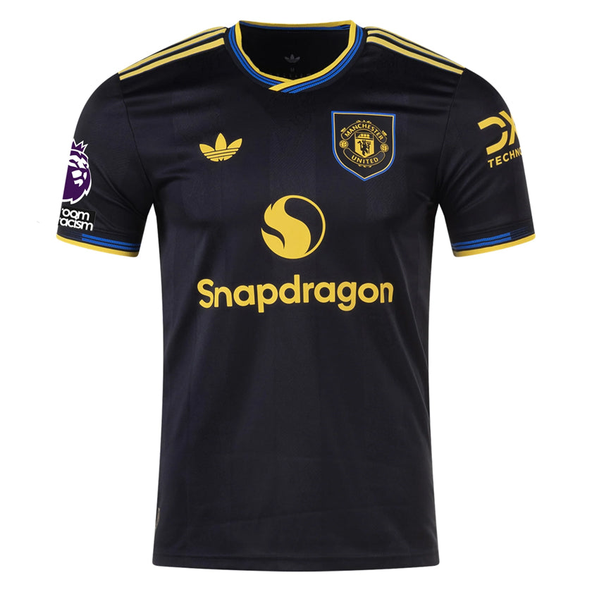 adidas Men's Manchester United Authentic Third Jersey 25/26 w/ NRFR + EPL Patches (Black)