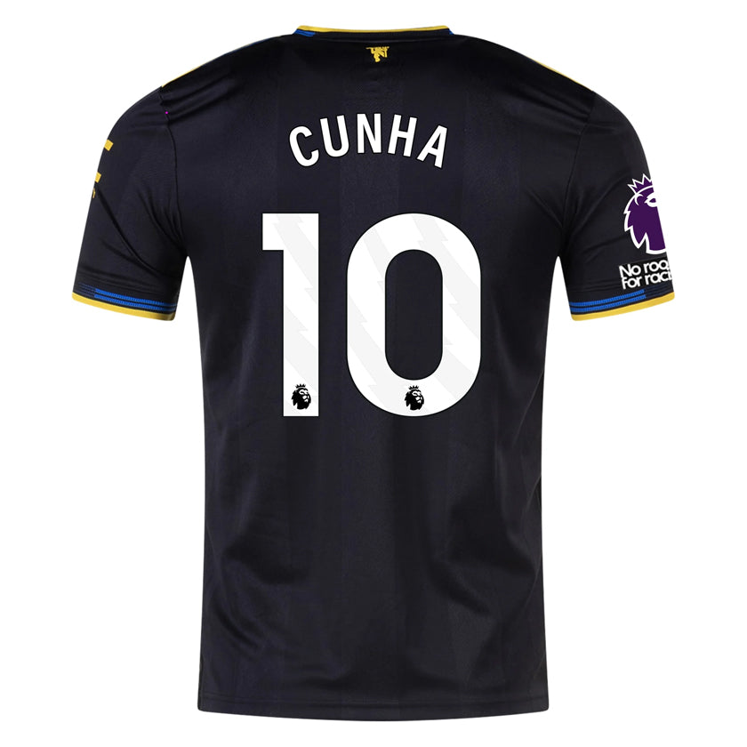 adidas Cunha Men's Manchester United Authentic Third Jersey 25/26 w/ NRFR + EPL Patches (Black)