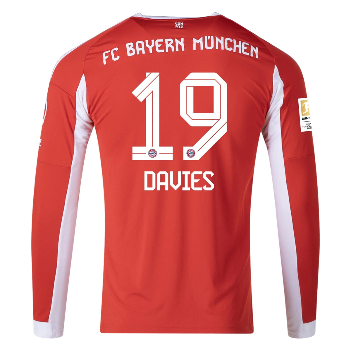 adidas Alphonso Davies Men's Bayern Munich Long Sleeve Home Jersey 25/26 w/ Bundesliga Champions Patch (Red/White)