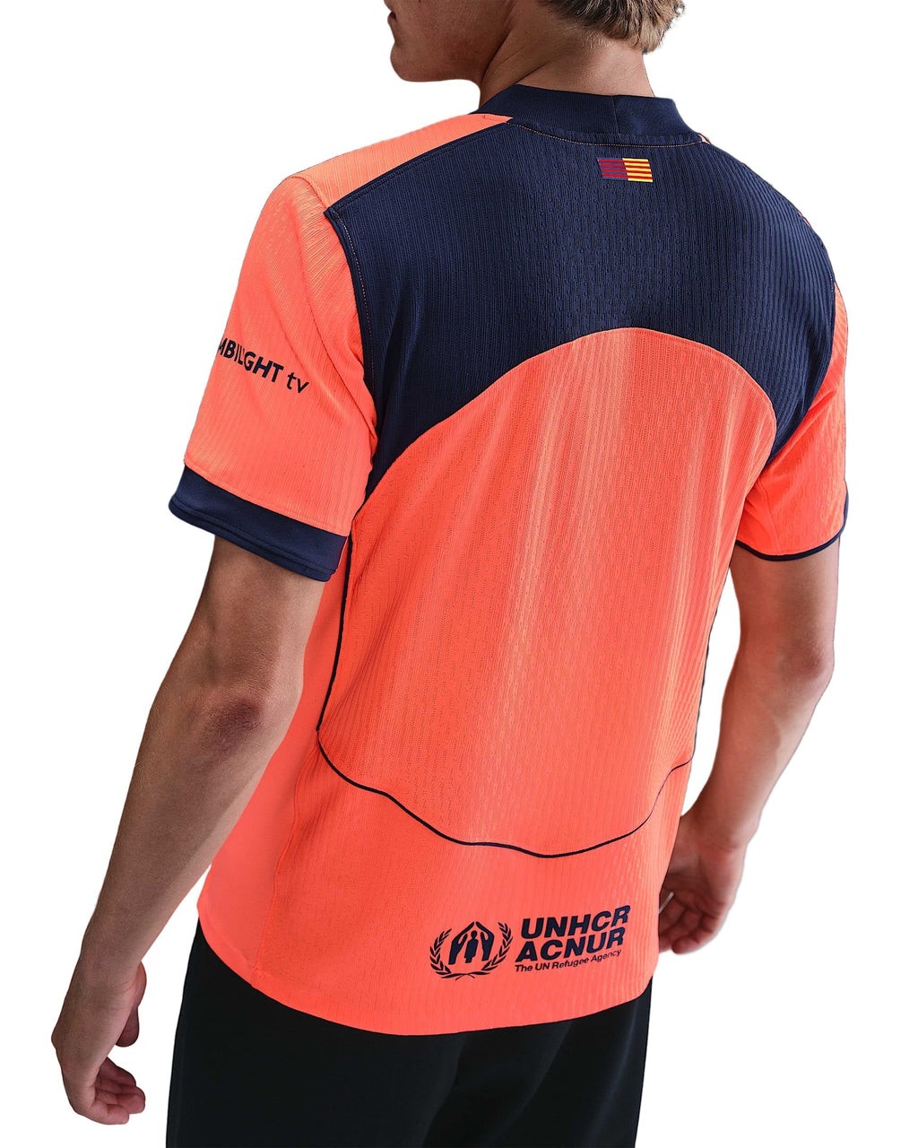 Nike Olmo FC Barcelona Third T90 Authentic Jersey 25/26 w/ Champions League Patches (Mango/Navy)