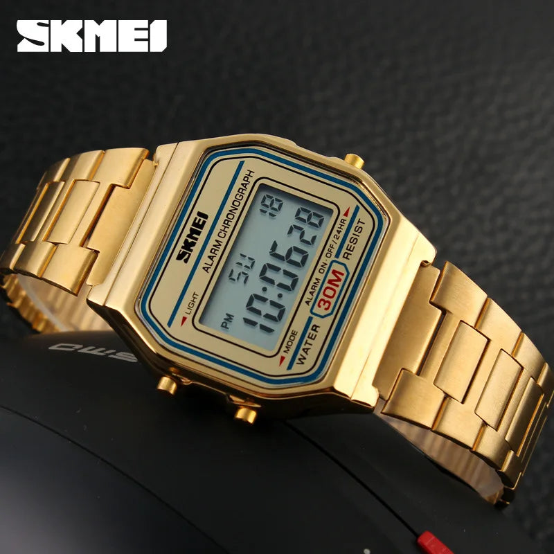 New Business Men Retro watch waterproof electronic watch fashion personality's watch thin strip relogio masculino digital SKMEI