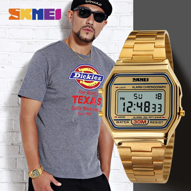 New Business Men Retro watch waterproof electronic watch fashion personality's watch thin strip relogio masculino digital SKMEI