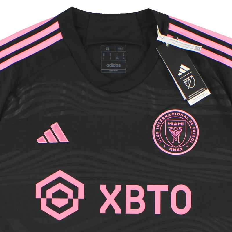 adidas Men's Lionel Messi Inter Miami Away Jersey 23/24 w/ MLS Apple + Sponsors Patches (Black/True Pink)