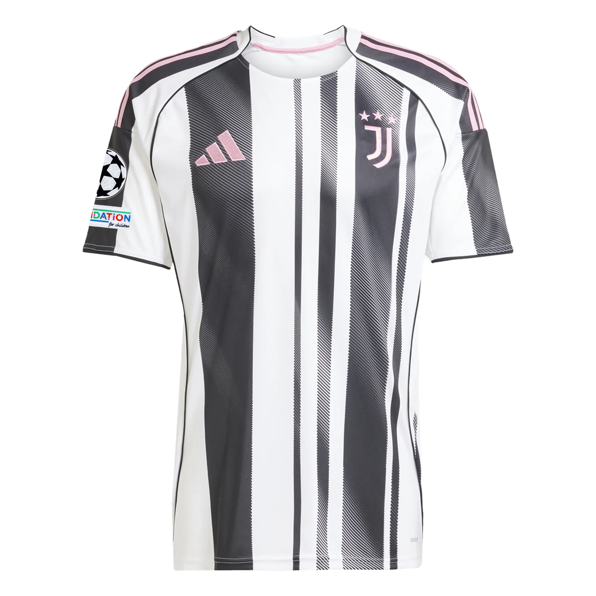 adidas Juventus Rugani Home Jersey w/ Champions League Patches 25/26 (White/Black/Pink)