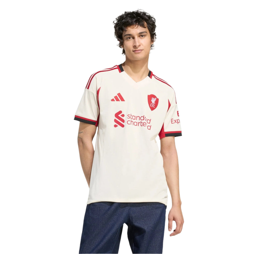 adidas Men's Liverpool Jeremie Frimpong Away Jersey w/ Champions League Patches 25/26 (Wonder White)