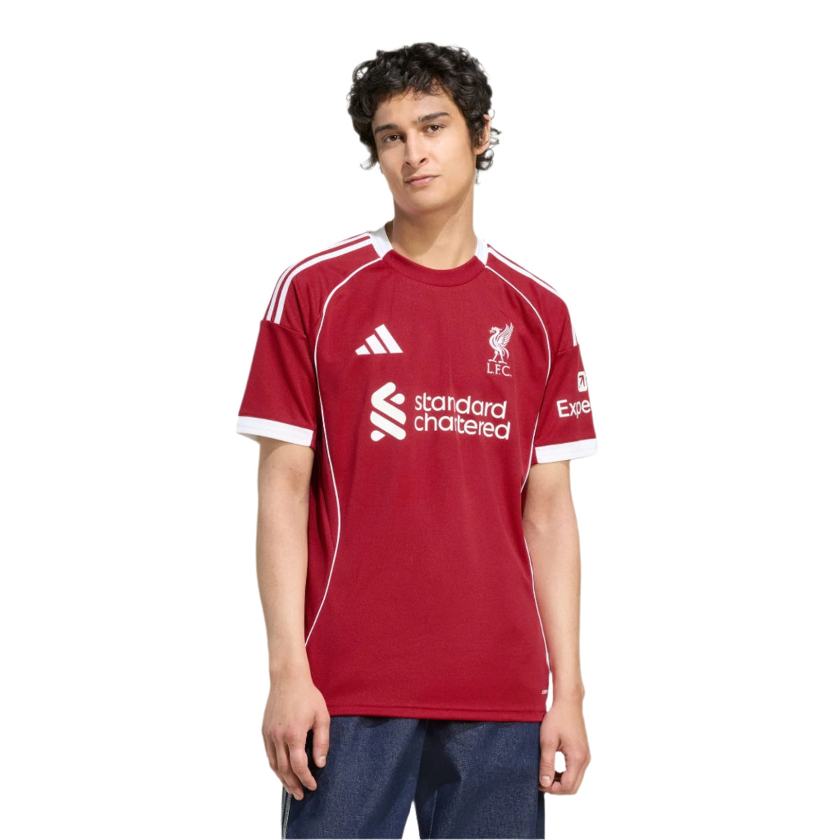 adidas Wirtz Men's Liverpool Home Jersey 25/26 w/ NRFR + EPL Champions Patch (Strawberry Red)