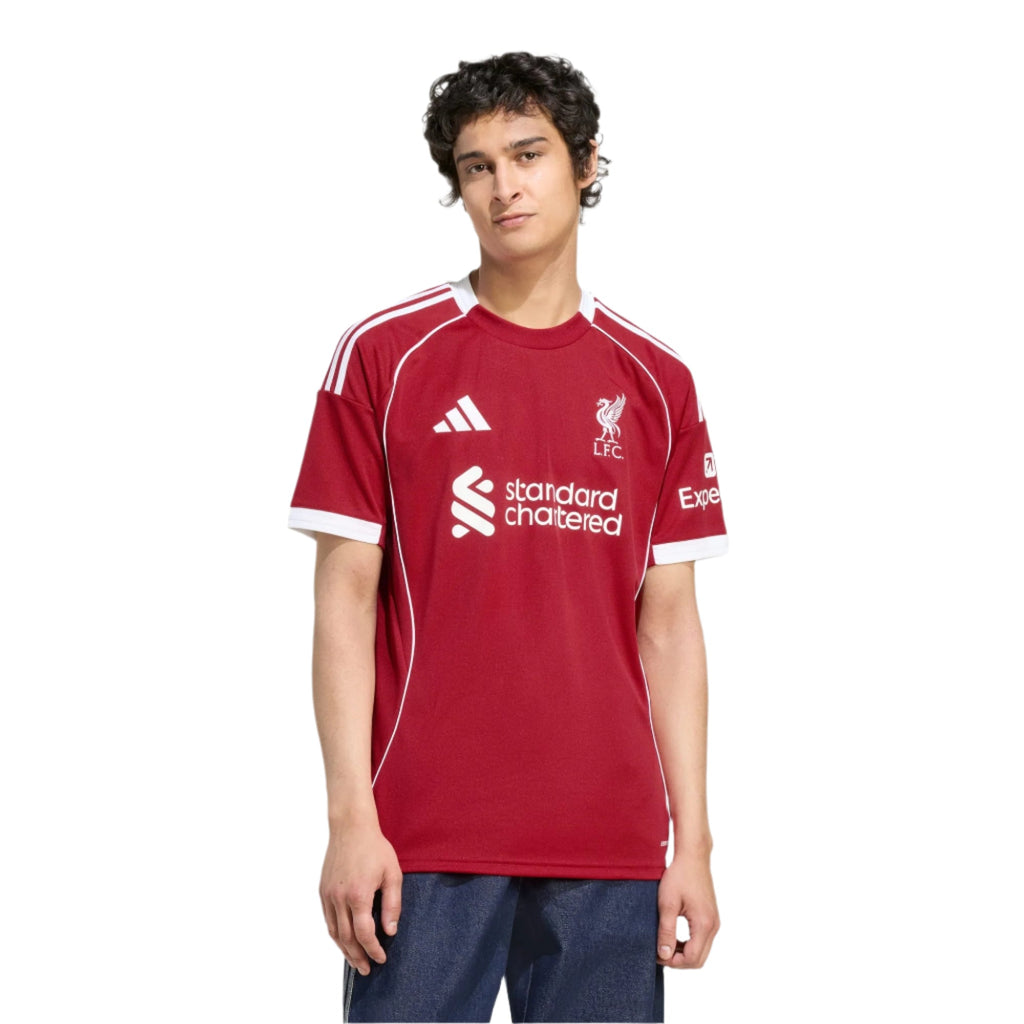 adidas Men's Liverpool Home Jersey 25/26 w/ Champions League Patches (Strawberry Red)