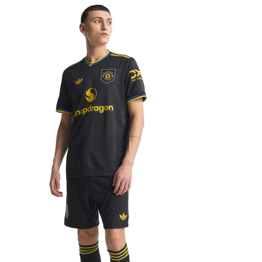 adidas Dalot Men's Manchester United Authentic Third Jersey 25/26 w/ NRFR + EPL Patches (Black)