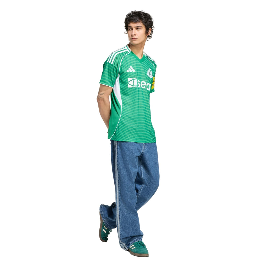adidas Men's Newcastle United 25/26 Away Jersey w/ NRFR + EPL Patches (Green/White)