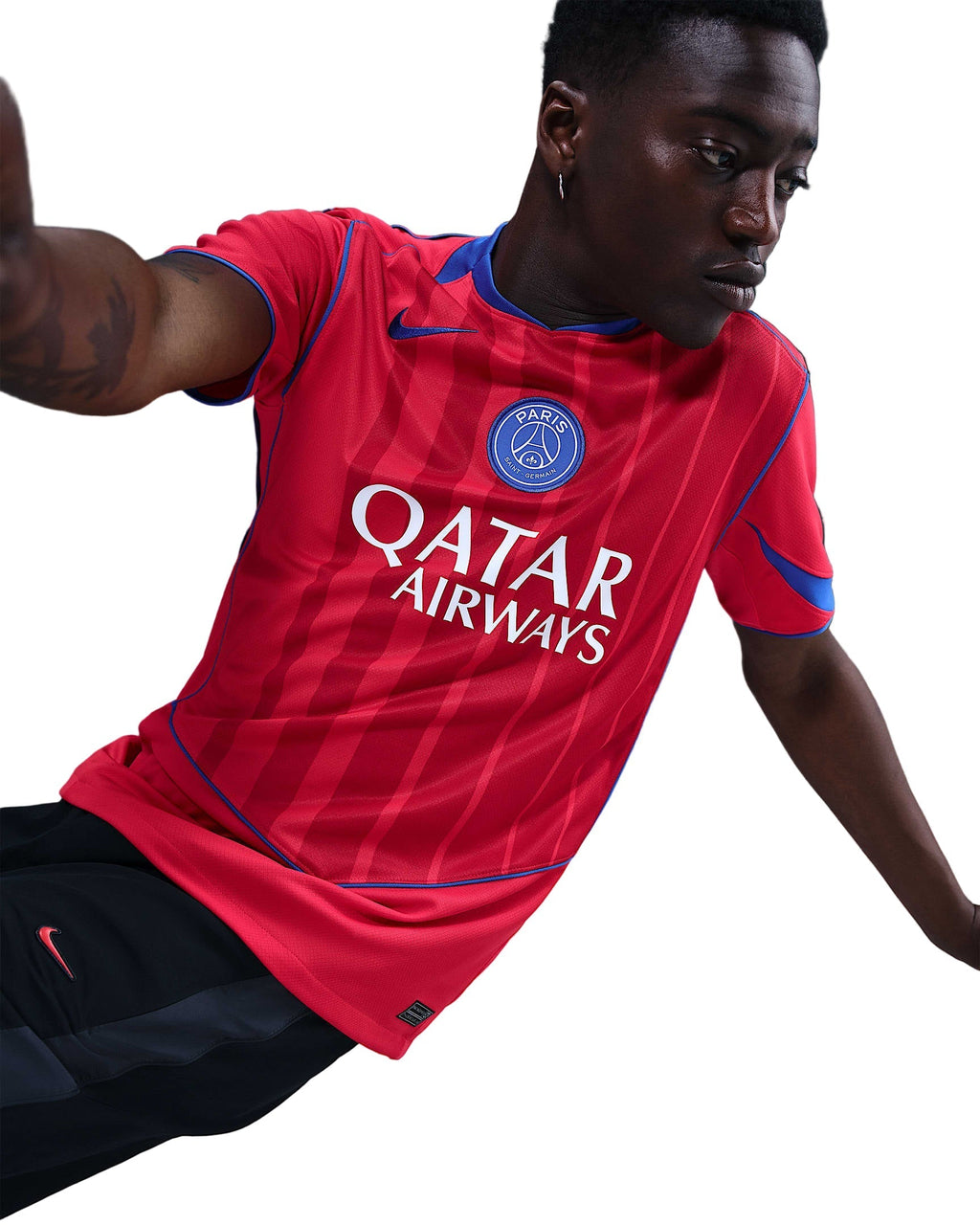 Nike Men's Paris Saint-Germain Ousmane Dembele T90 Third Jersey w/ Champions League Patches 25/26 (Sport Red/Hyper Royal)