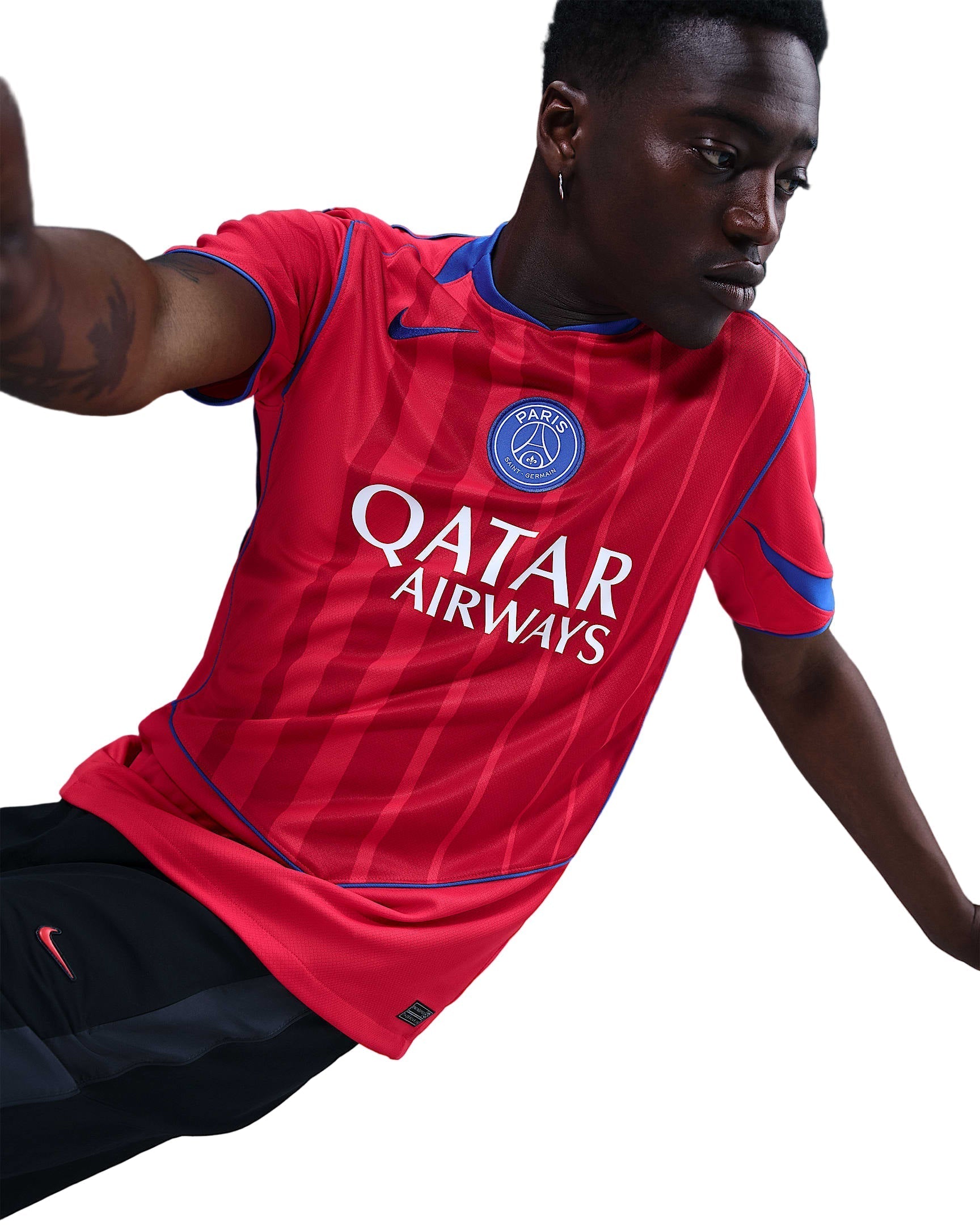 Nike Men's Paris Saint-Germain Ousmane Dembele T90 Third Jersey w/ Champions League Patches 25/26 (Sport Red/Hyper Royal)