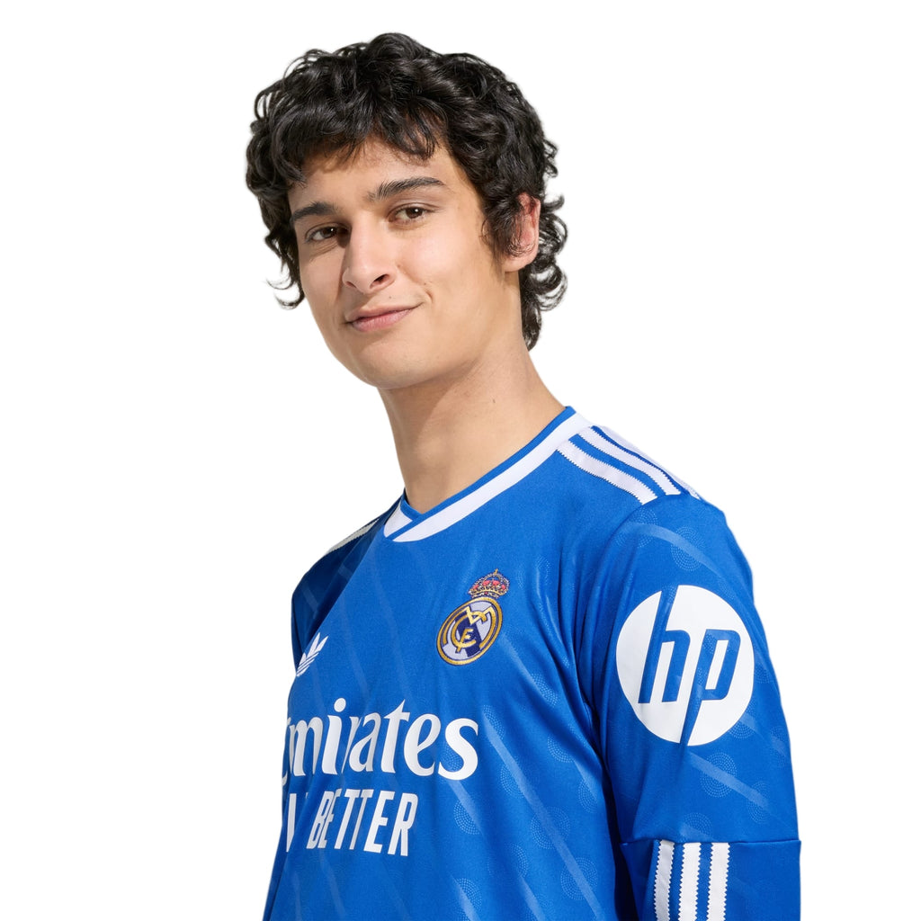 adidas Men's Real Madrid Jude Bellingham Long Sleeve Third Jersey w/ Champions League Patches 25/26 (Blue/White)