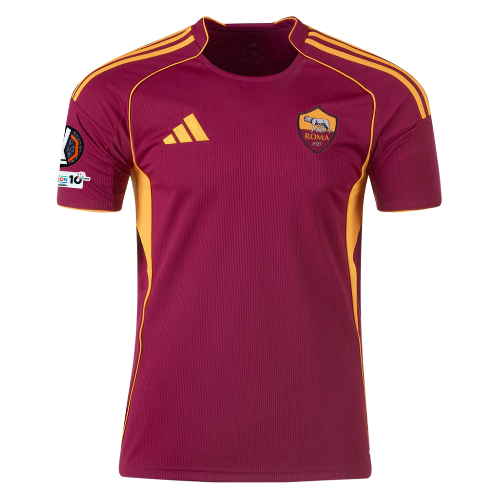 adidas Men's Roma Lorenzo Pellegrini Home Jersey w/ Europa League Patches 25/26 (Burgundy)