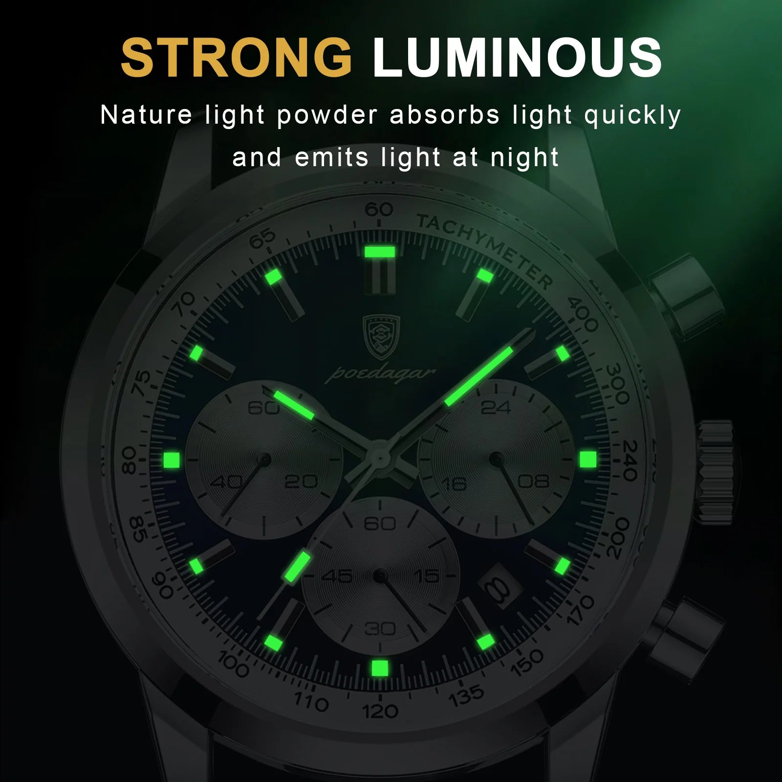POEDAGAR Advanced waterproof calendar night light timer men's watch business luxury fashion men's leather watch