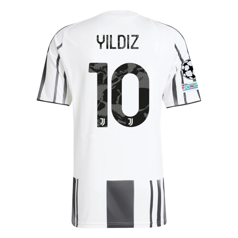 adidas Juventus Yildiz Home Jersey w/ Champions League Patches 25/26 (White/Black/Pink)