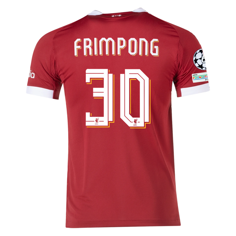 adidas Men's Liverpool FC Authentic Frimpong Home Jersey 25/26 w/ Champions League Patches (Strawberry Red)