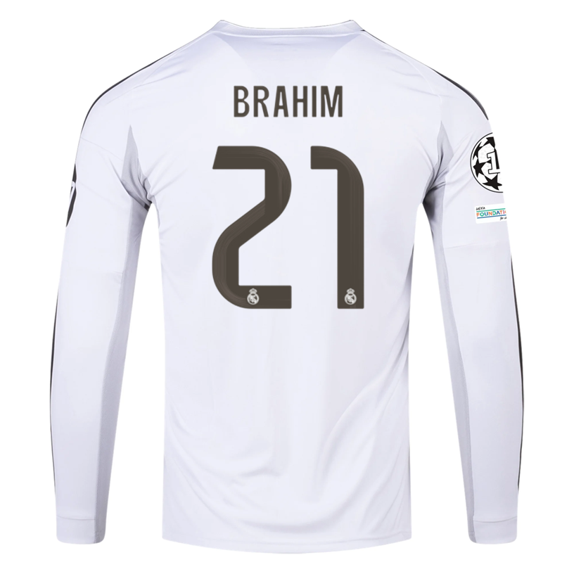 adidas Real Madrid Brahim Long Sleeve Home Jersey w/ Champions League Patches 25/26 (White)