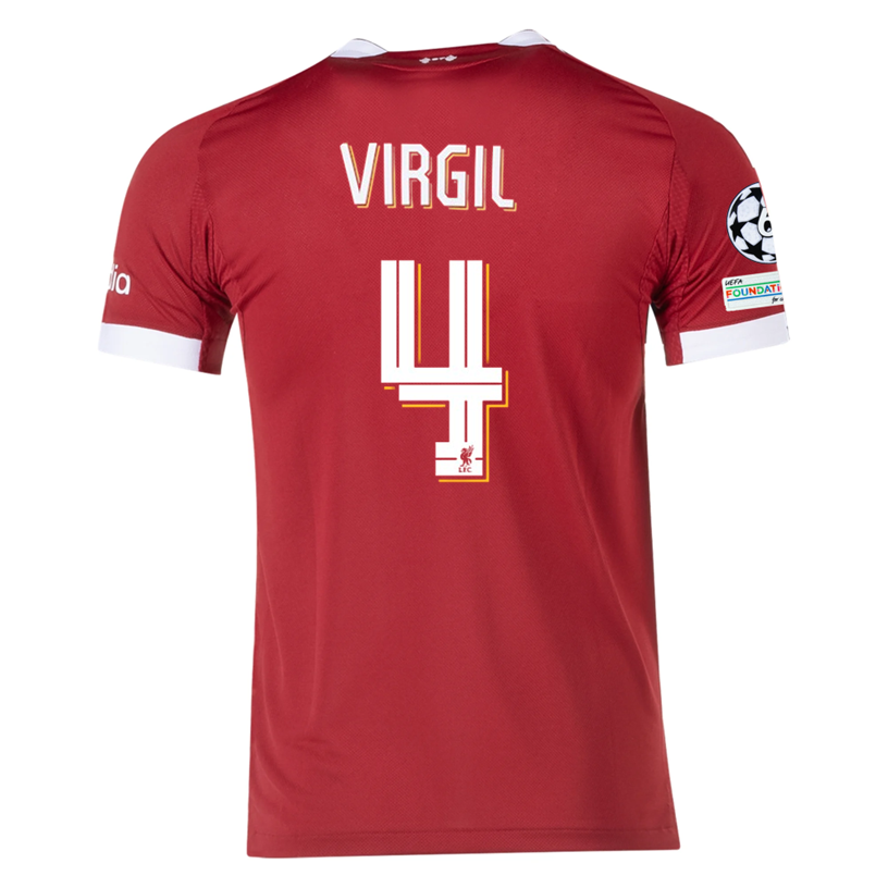adidas Men's Liverpool FC Authentic Virgil Home Jersey 25/26 w/ Champions League Patches (Strawberry Red)