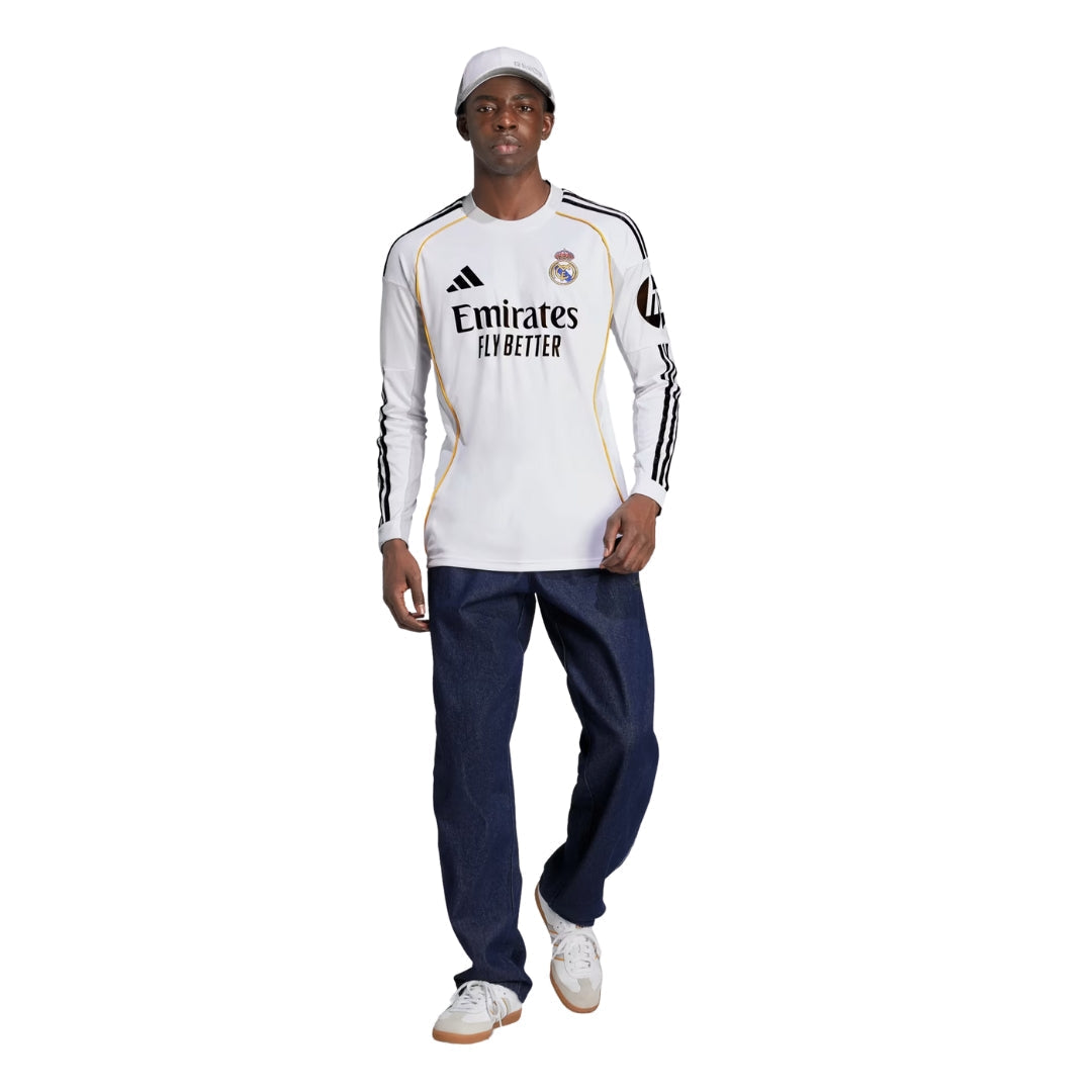 adidas Real Madrid Rudiger Long Sleeve Home Jersey w/ Intercontinental + Champions League Patches 25/26 (White)