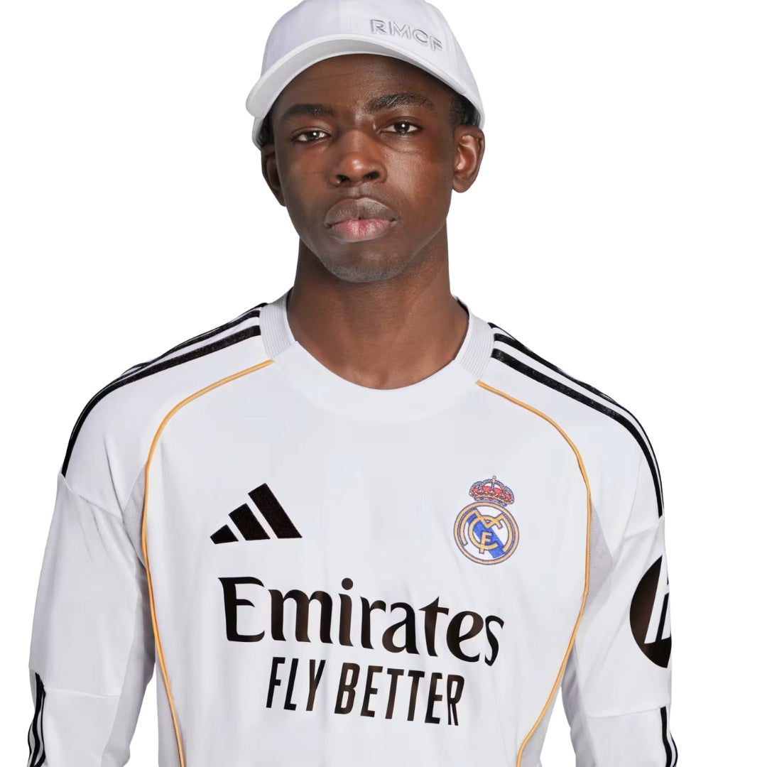 adidas Real Madrid Federico Valverde Long Sleeve Home Jersey w/ Champions League Patches 25/26 (White)