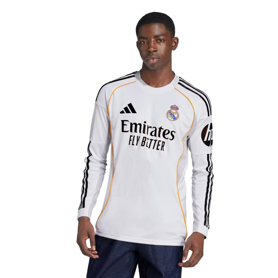 adidas Real Madrid Rudiger Long Sleeve Home Jersey w/ Intercontinental + Champions League Patches 25/26 (White)