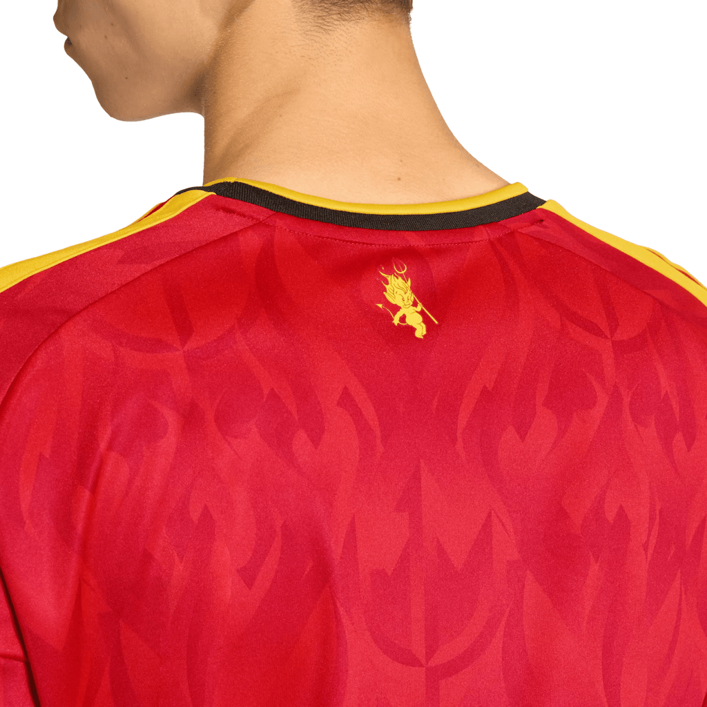 adidas Men's Belgium Jérémy Doku Home Jersey 2026 (Red/Bold Gold)