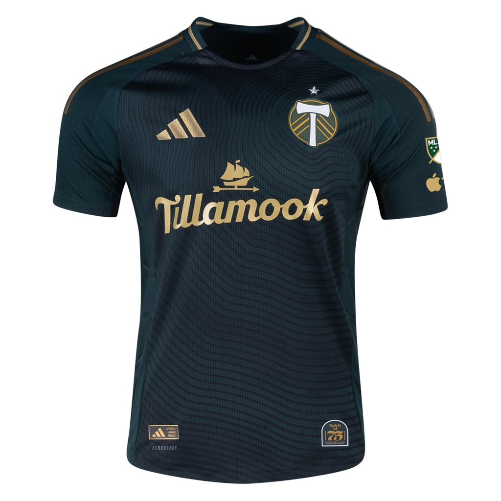 adidas Kyle Linhares Portland Timbers Authentic Home Jersey w/ MLS & Apple Patch 25/26 (Green/Gold)
