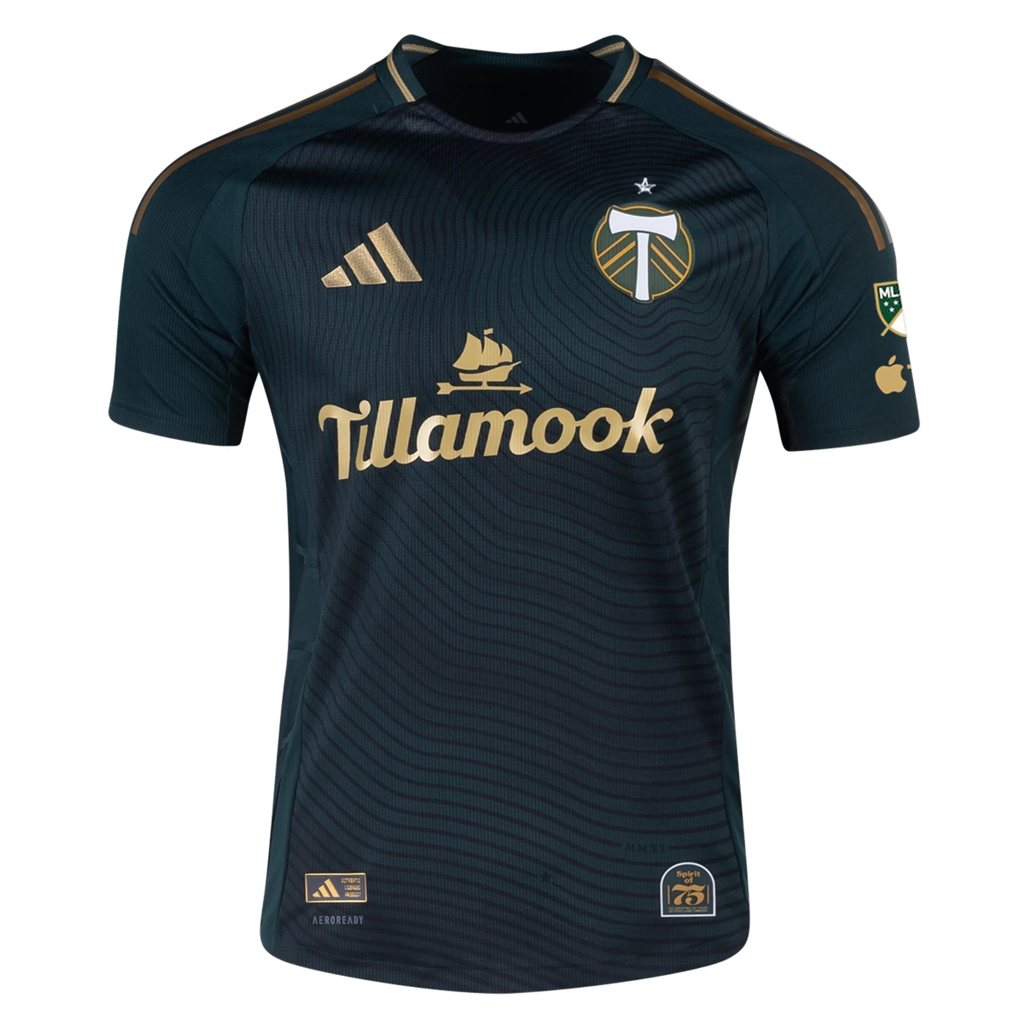 adidas Kyle Linhares Portland Timbers Authentic Home Jersey w/ MLS & Apple Patch 25/26 (Green/Gold)