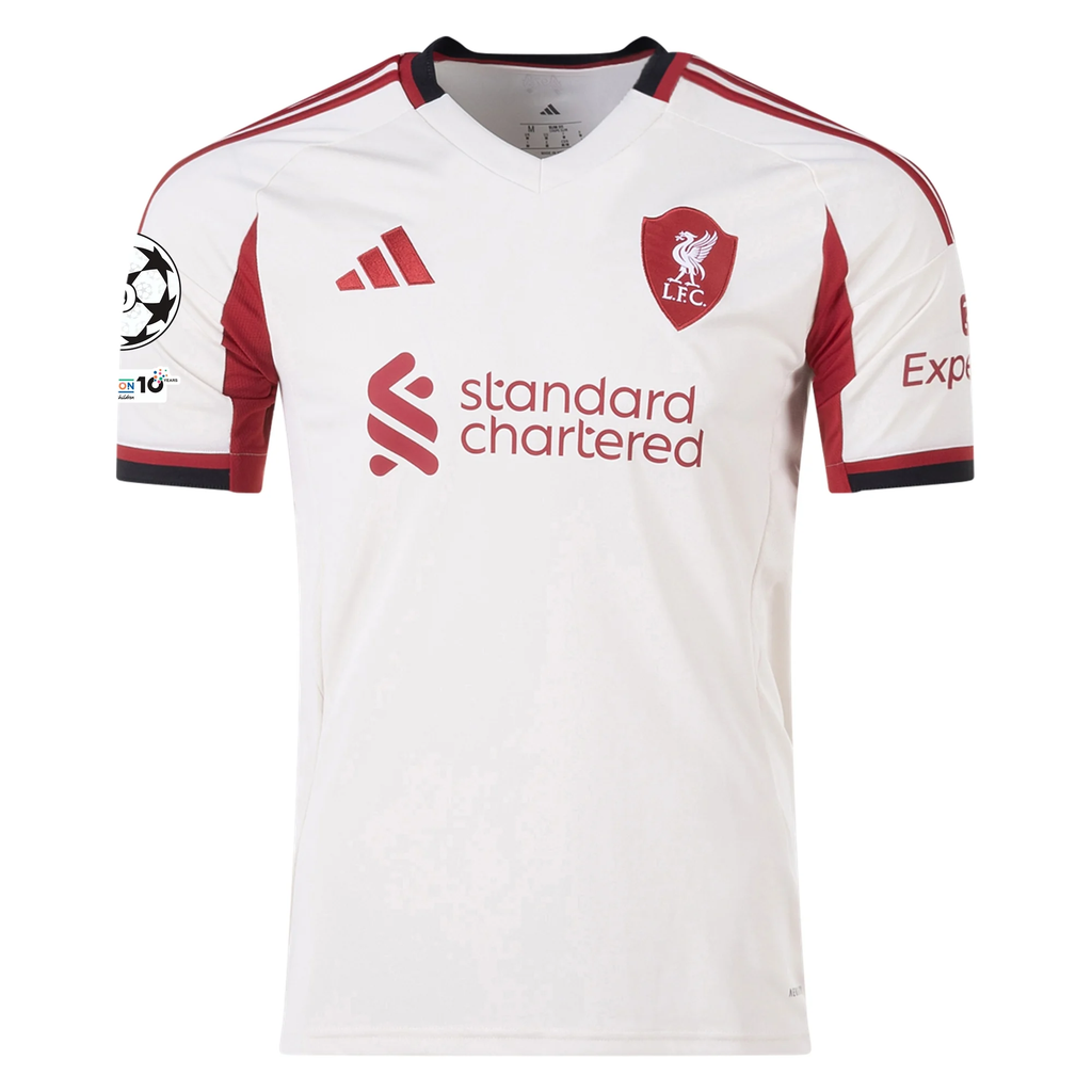 adidas Men's Liverpool Dominik Szoboszlai Away Jersey w/ Champions League Patches 25/26 (Wonder White)
