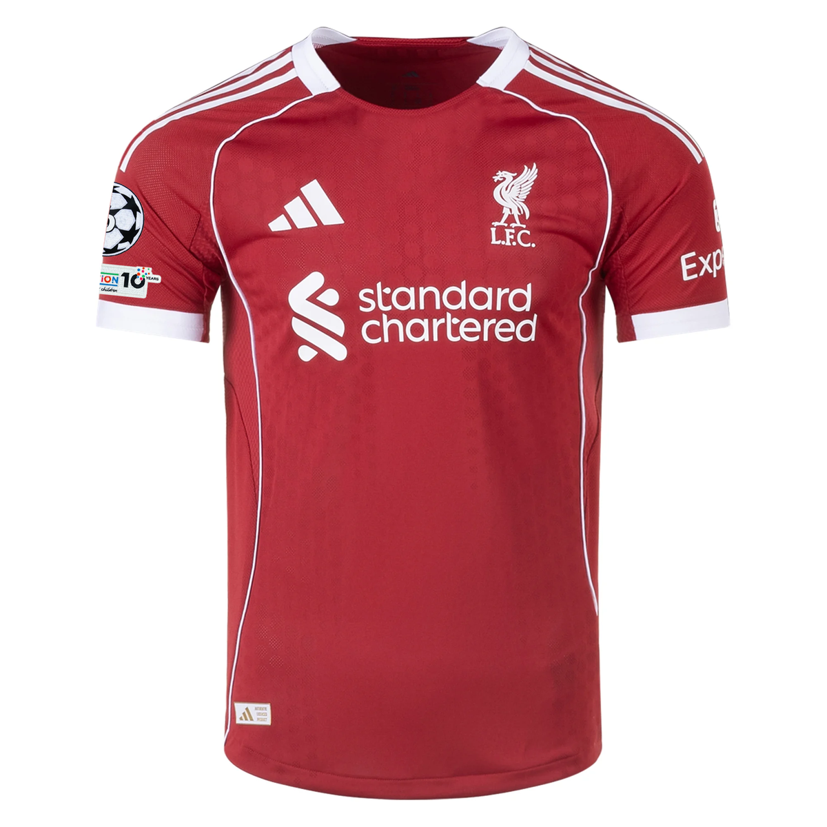adidas Men's Liverpool FC Authentic Konate Home Jersey 25/26 w/ Champions League Patches (Strawberry Red)