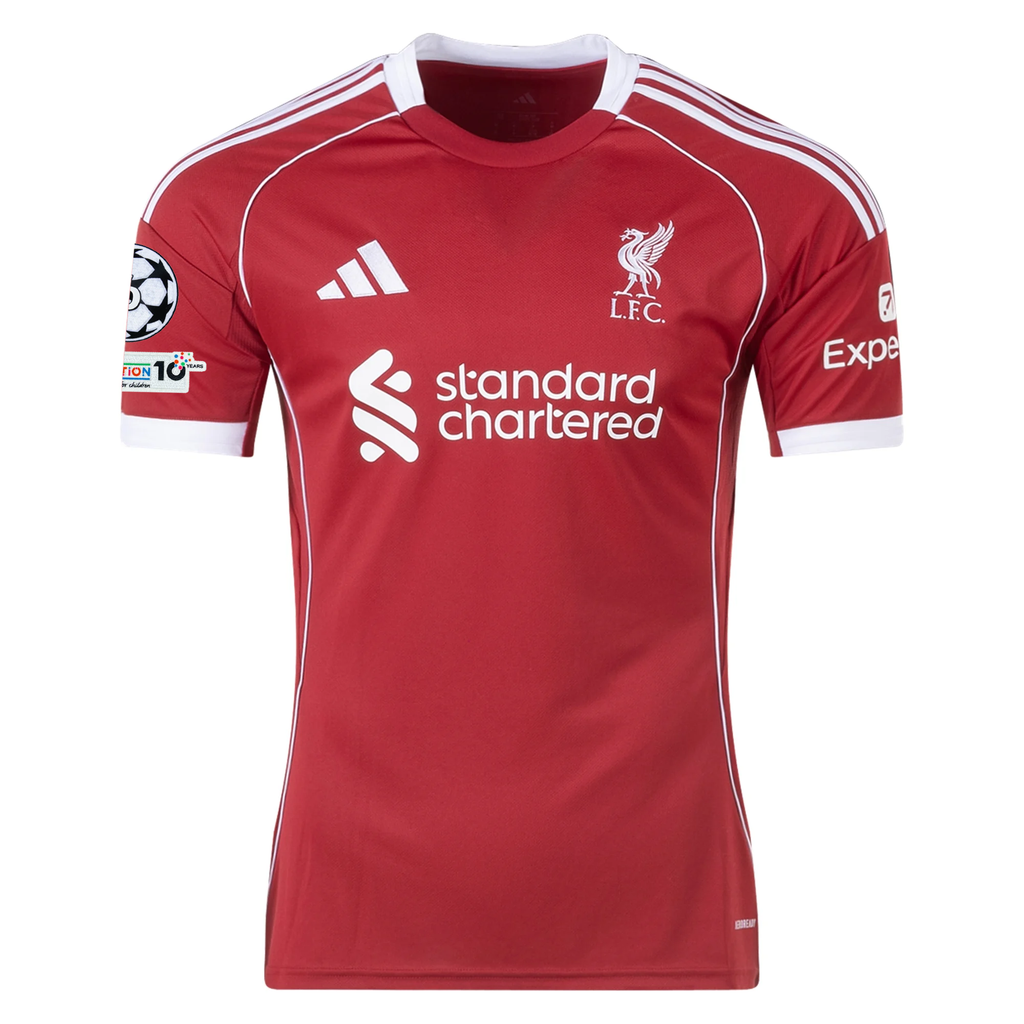 adidas Men's Liverpool Home Jersey 25/26 w/ Champions League Patches (Strawberry Red)