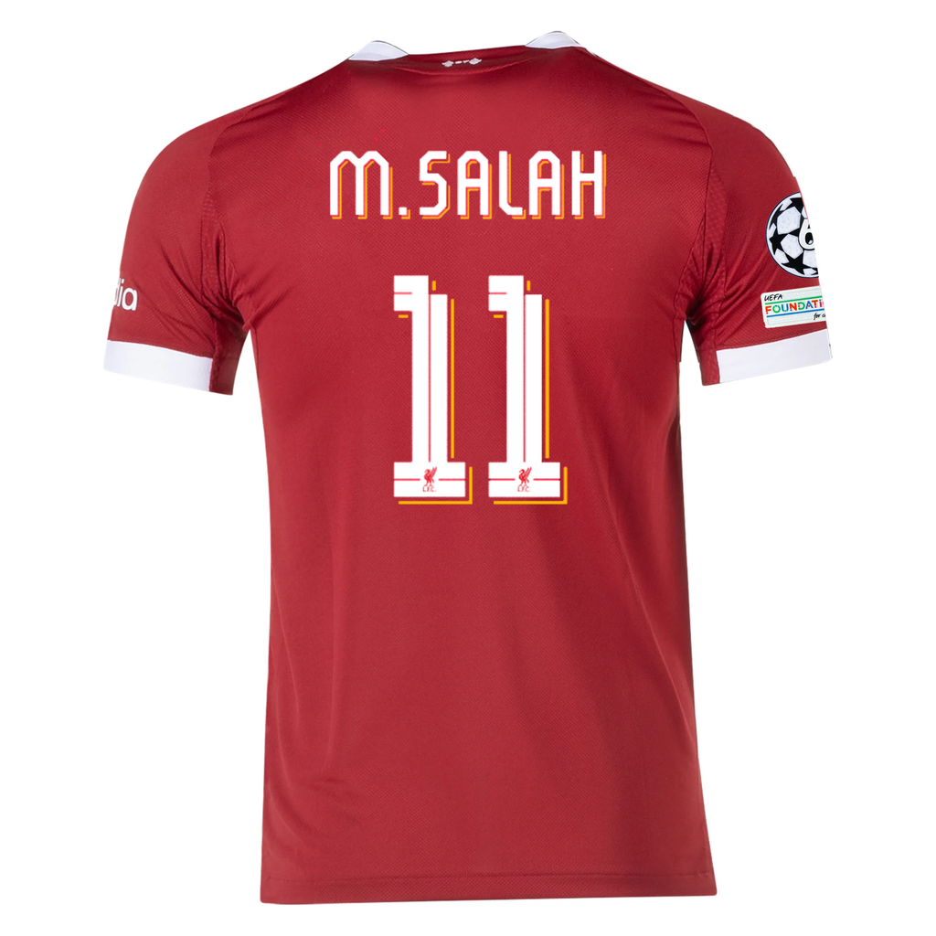 adidas Men's Liverpool FC Authentic Mohamed Salah Home Jersey 25/26 w/ Champions League Patches (Strawberry Red)