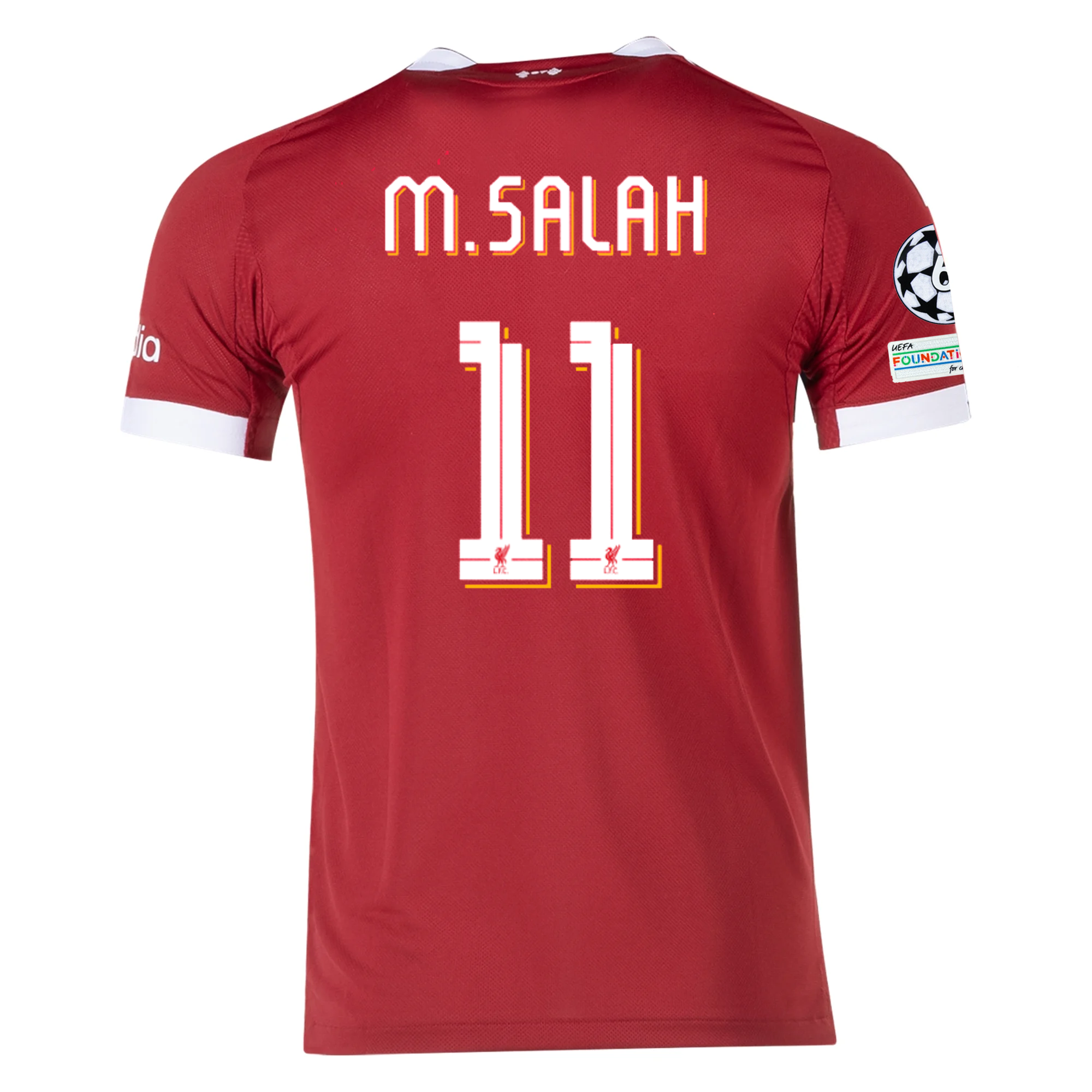 adidas Men's Liverpool FC Authentic Mohamed Salah Home Jersey 25/26 w/ Champions League Patches (Strawberry Red)