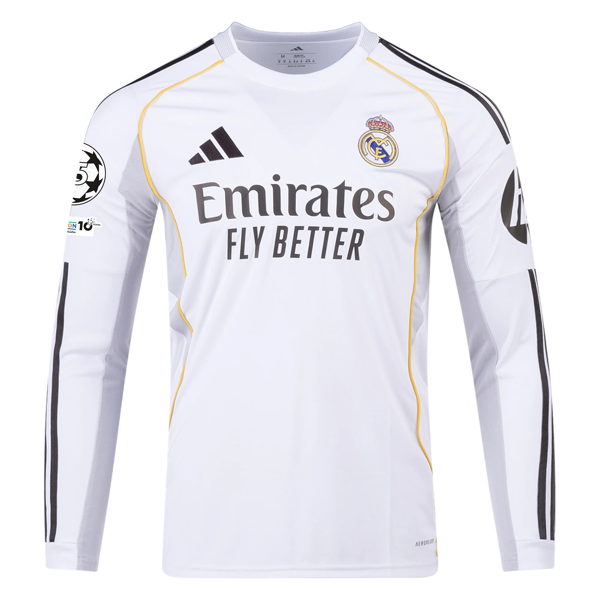 adidas Real Madrid Federico Valverde Long Sleeve Home Jersey w/ Champions League Patches 25/26 (White)